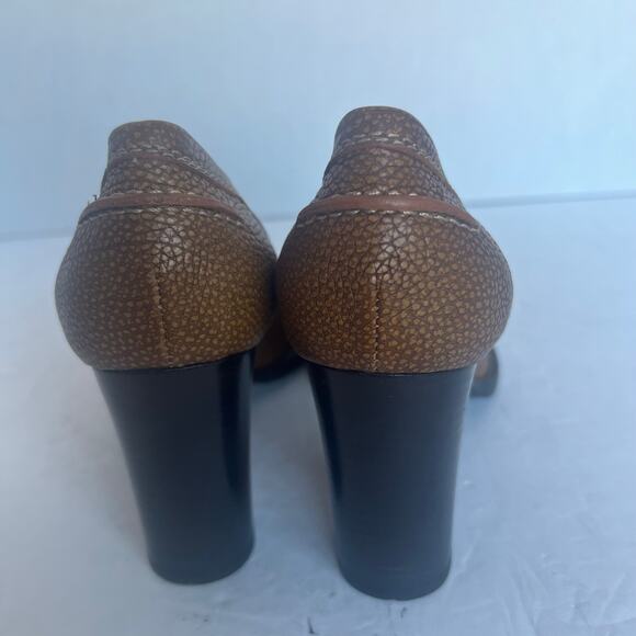 NWOT Dolce & Gabbana Brown Leather Embellished Loafer Block Heel Pumps Sz 6.5 - Picture 7 of 12